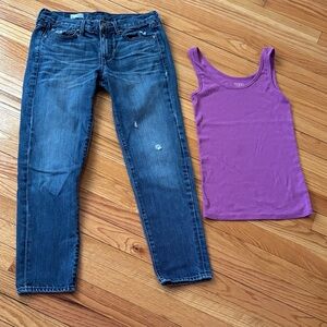 Gap Sexy Boyfriend Jeans Size 26/2r and Lavender Tank Top Size Small